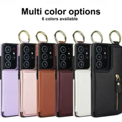 Phone Case For S25 S24 S24 FE S23 S22 S21 Ultra Plus A55 5G A35 5G A25 A15 Back Cover with Stand Holder Zipper Card Slot Retro TPU PU Leather