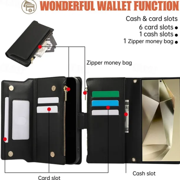 Phone Case For S24 S23 S23 FE S22 S21 Ultra Plus A55 5G A15 A14 A54 A53 Wallet Case with Stand Holder Magnetic with Lanyard Retro TPU PU Leather