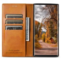 Phone Case For S25 S24 S23 Ultra Plus S22 Plus Ultra Back Cover with Stand Holder Magnetic Card Slot Retro PC PU Leather