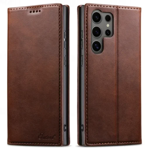 Phone Case For S25 S24 S23 Ultra Plus S22 Plus Ultra Back Cover with Stand Holder Magnetic Card Slot Retro PC PU Leather