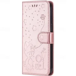 Phone Case For Samsung Galaxy S25 S24 S23 S23 FE S22 S21 Ultra Plus A55 5G A35 5G A25 A15 Wallet Case Magnetic Full Body Protective with Wrist Strap Cat Bee TPU PU Leather