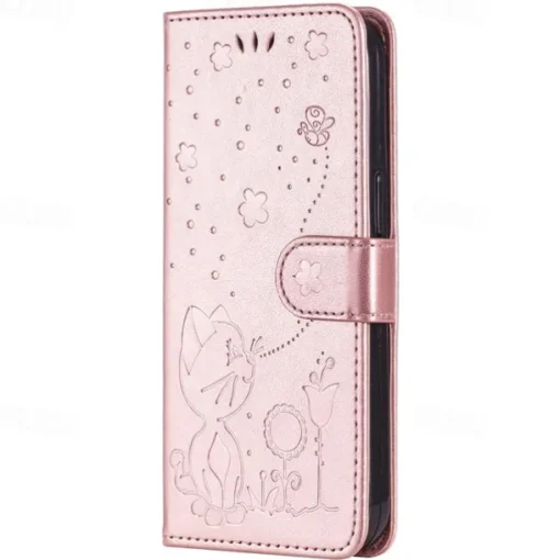 Phone Case For Samsung Galaxy S25 S24 S23 S23 FE S22 S21 Ultra Plus A55 5G A35 5G A25 A15 Wallet Case Magnetic Full Body Protective with Wrist Strap Cat Bee TPU PU Leather