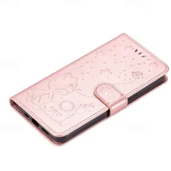 Phone Case For Samsung Galaxy S25 S24 S23 S23 FE S22 S21 Ultra Plus A55 5G A35 5G A25 A15 Wallet Case Magnetic Full Body Protective with Wrist Strap Cat Bee TPU PU Leather