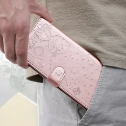 Phone Case For Samsung Galaxy S25 S24 S23 S23 FE S22 S21 Ultra Plus A55 5G A35 5G A25 A15 Wallet Case Magnetic Full Body Protective with Wrist Strap Cat Bee TPU PU Leather