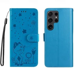 Phone Case For Samsung Galaxy S25 S24 S23 S23 FE S22 S21 Ultra Plus A55 5G A35 5G A25 A15 Wallet Case Magnetic Full Body Protective with Wrist Strap Cat Bee TPU PU Leather