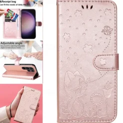 Phone Case For Samsung Galaxy S25 S24 S23 S23 FE S22 S21 Ultra Plus A55 5G A35 5G A25 A15 Wallet Case Magnetic Full Body Protective with Wrist Strap Cat Bee TPU PU Leather