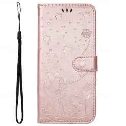 Phone Case For Samsung Galaxy S25 S24 S23 S23 FE S22 S21 Ultra Plus A55 5G A35 5G A25 A15 Wallet Case Magnetic Full Body Protective with Wrist Strap Cat Bee TPU PU Leather