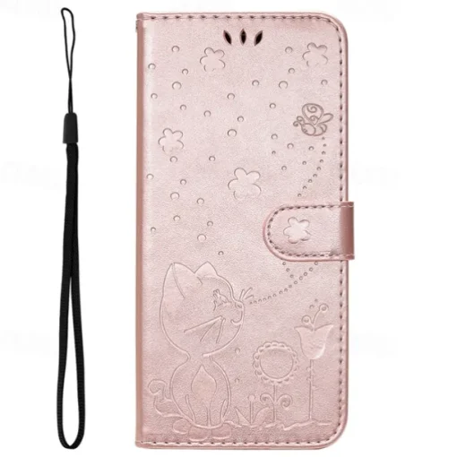 Phone Case For Samsung Galaxy S25 S24 S23 S23 FE S22 S21 Ultra Plus A55 5G A35 5G A25 A15 Wallet Case Magnetic Full Body Protective with Wrist Strap Cat Bee TPU PU Leather