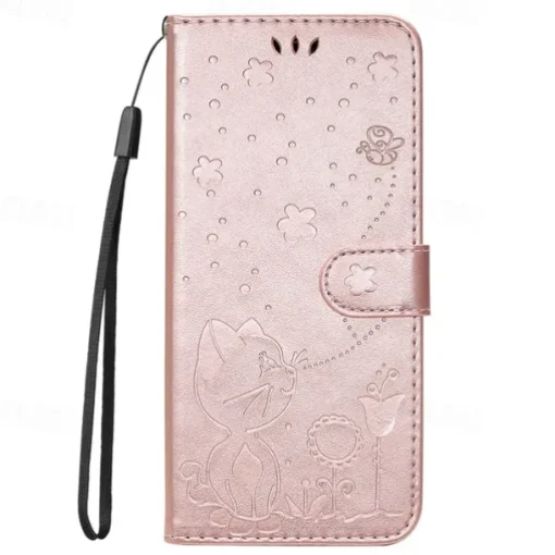 Phone Case For Samsung Galaxy S25 S24 S23 S23 FE S22 S21 Ultra Plus A55 5G A35 5G A25 A15 Wallet Case Magnetic Full Body Protective with Wrist Strap Cat Bee TPU PU Leather