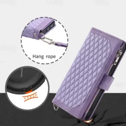 Phone Case For Samsung Galaxy S25 S24 S23 S22 S21 FE S21 Ultra Plus A14 A34 A54 A73 Handbag Purse Wallet Case Zipper with Removable Cross Body Strap With Card Holder Solid Colored Geometric Pattern