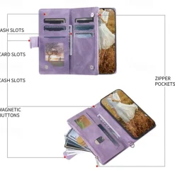 Phone Case For Samsung Galaxy S25 S24 S23 S22 S21 FE S21 Ultra Plus A14 A34 A54 A73 Handbag Purse Wallet Case Zipper with Removable Cross Body Strap With Card Holder Solid Colored Geometric Pattern