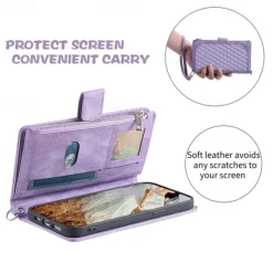 Phone Case For Samsung Galaxy S25 S24 S23 S22 S21 FE S21 Ultra Plus A14 A34 A54 A73 Handbag Purse Wallet Case Zipper with Removable Cross Body Strap With Card Holder Solid Colored Geometric Pattern