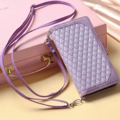 Phone Case For Samsung Galaxy S25 S24 S23 S22 S21 FE S21 Ultra Plus A14 A34 A54 A73 Handbag Purse Wallet Case Zipper with Removable Cross Body Strap With Card Holder Solid Colored Geometric Pattern