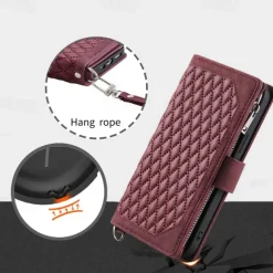 Phone Case For Samsung Galaxy S25 S24 S23 S22 S21 FE S21 Ultra Plus A14 A34 A54 A73 Handbag Purse Wallet Case Zipper with Removable Cross Body Strap With Card Holder Solid Colored Geometric Pattern