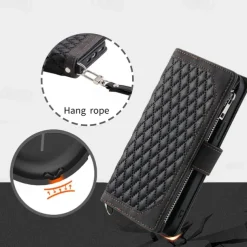 Phone Case For Samsung Galaxy S25 S24 S23 S22 S21 FE S21 Ultra Plus A14 A34 A54 A73 Handbag Purse Wallet Case Zipper with Removable Cross Body Strap With Card Holder Solid Colored Geometric Pattern