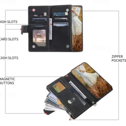 Phone Case For Samsung Galaxy S25 S24 S23 S22 S21 FE S21 Ultra Plus A14 A34 A54 A73 Handbag Purse Wallet Case Zipper with Removable Cross Body Strap With Card Holder Solid Colored Geometric Pattern