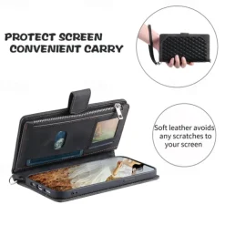 Phone Case For Samsung Galaxy S25 S24 S23 S22 S21 FE S21 Ultra Plus A14 A34 A54 A73 Handbag Purse Wallet Case Zipper with Removable Cross Body Strap With Card Holder Solid Colored Geometric Pattern