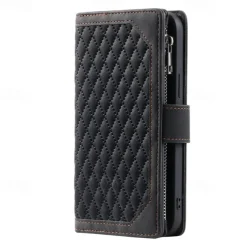 Phone Case For Samsung Galaxy S25 S24 S23 S22 S21 FE S21 Ultra Plus A14 A34 A54 A73 Handbag Purse Wallet Case Zipper with Removable Cross Body Strap With Card Holder Solid Colored Geometric Pattern