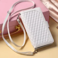 Phone Case For Samsung Galaxy S25 S24 S23 S22 S21 FE S21 Ultra Plus A14 A34 A54 A73 Handbag Purse Wallet Case Zipper with Removable Cross Body Strap With Card Holder Solid Colored Geometric Pattern