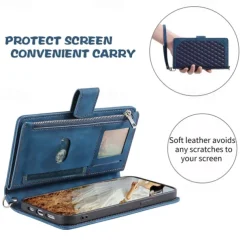 Phone Case For Samsung Galaxy S25 S24 S23 S22 S21 FE S21 Ultra Plus A14 A34 A54 A73 Handbag Purse Wallet Case Zipper with Removable Cross Body Strap With Card Holder Solid Colored Geometric Pattern