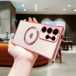 Phone Case For Samsung Galaxy S25 S24 S23 S23 FE S22 S21 Ultra Plus Back Cover Support Wireless Charging Shockproof Heart TPU Plating