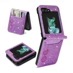 Phone Case For Samsung Galaxy Z Flip 7 Z Flip 6 Z Flip 5 Z Flip 4 Z Flip 3 Flip Cover Bling Glitter Shiny Card Slot Shockproof Retro sky PC PU Leather