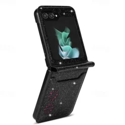 Phone Case For Samsung Galaxy Z Flip 7 Z Flip 6 Z Flip 5 Z Flip 4 Z Flip 3 Flip Cover Bling Glitter Shiny Card Slot Shockproof Retro sky PC PU Leather