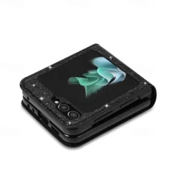 Phone Case For Samsung Galaxy Z Flip 7 Z Flip 6 Z Flip 5 Z Flip 4 Z Flip 3 Flip Cover Bling Glitter Shiny Card Slot Shockproof Retro sky PC PU Leather