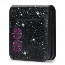 Phone Case For Samsung Galaxy Z Flip 7 Z Flip 6 Z Flip 5 Z Flip 4 Z Flip 3 Flip Cover Bling Glitter Shiny Card Slot Shockproof Retro sky PC PU Leather