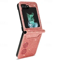 Phone Case For Samsung Galaxy Z Flip 7 Z Flip 6 Z Flip 5 Z Flip 4 Z Flip 3 Flip Cover Bling Glitter Shiny Card Slot Shockproof Retro sky PC PU Leather