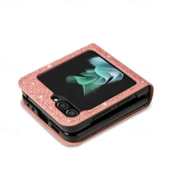 Phone Case For Samsung Galaxy Z Flip 7 Z Flip 6 Z Flip 5 Z Flip 4 Z Flip 3 Flip Cover Bling Glitter Shiny Card Slot Shockproof Retro sky PC PU Leather