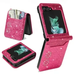 Phone Case For Samsung Galaxy Z Flip 7 Z Flip 6 Z Flip 5 Z Flip 4 Z Flip 3 Flip Cover Bling Glitter Shiny Card Slot Shockproof Retro sky PC PU Leather