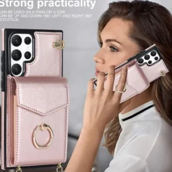 Phone Case For Samsung Galaxy S25 S24 S23 S22 S21 FE S21 Ultra Plus A14 A54 A73 A33 Handbag Purse Wallet Case Ring Holder Anti-theft with Removable Cross Body Strap TPU PU Leather