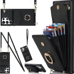 Phone Case For Samsung Galaxy S25 S24 S23 S22 S21 FE S21 Ultra Plus A14 A54 A73 A33 Handbag Purse Wallet Case Ring Holder Anti-theft with Removable Cross Body Strap TPU PU Leather