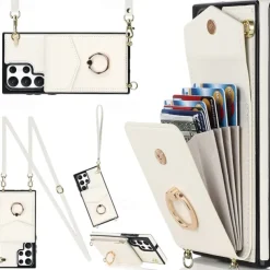 Phone Case For Samsung Galaxy S25 S24 S23 S22 S21 FE S21 Ultra Plus A14 A54 A73 A33 Handbag Purse Wallet Case Ring Holder Anti-theft with Removable Cross Body Strap TPU PU Leather