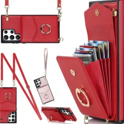 Phone Case For Samsung Galaxy S25 S24 S23 S22 S21 FE S21 Ultra Plus A14 A54 A73 A33 Handbag Purse Wallet Case Ring Holder Anti-theft with Removable Cross Body Strap TPU PU Leather