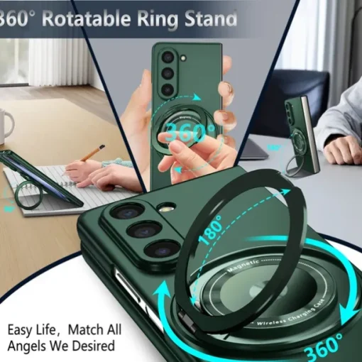 Phone Case For Samsung Galaxy Z Fold 7 Z Fold 6 Z Fold 5 Z Fold 4 Z Fold 3 Flip Cover Ring Holder Magnetic Support Wireless Charging Armor PC