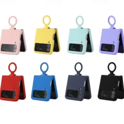 Phone Case For Samsung Galaxy Z Flip 6 Z Flip 5 Z Flip 4 Z Flip 3 Flip Flip Case with Ring Solid Colored Silicone