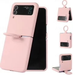 Phone Case For Samsung Galaxy Z Flip 6 Z Flip 5 Z Flip 4 Z Flip 3 Flip Flip Case with Ring Solid Colored Silicone