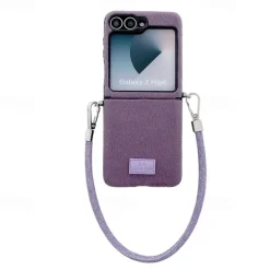 Phone Case For Samsung Galaxy Z Flip 7 Z Flip 6 Z Flip 5 Z Flip 4 Z Flip 3 Back Cover with Wrist Strap Shockproof Retro TPU Plush