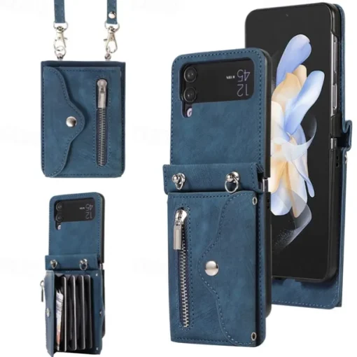 Phone Case For Samsung Galaxy Z Flip 7 Z Flip 6 Z Flip 5 Z Flip 4 Z Flip 3 Handbag Purse Wallet Case Flip Zipper with Removable Cross Body Strap Solid Colored PC PU Leather