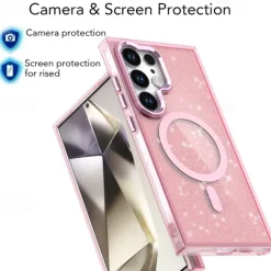Phone Case For Samsung Galaxy S25 S24 S24 FE S23 Ultra Plus A55 5G A35 5G A25 Back Cover Magnetic Bling Glitter Shiny Shockproof Retro PC Silicone