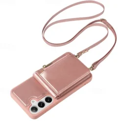 Phone Case For Samsung Galaxy S25 S24 S23 S22 S21 Ultra Plus Wallet Case Zipper with Lanyard with Wrist Strap Retro TPU PU Leather