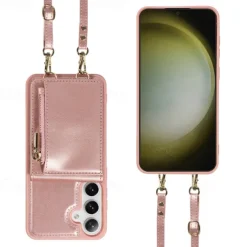 Phone Case For Samsung Galaxy S25 S24 S23 S22 S21 Ultra Plus Wallet Case Zipper with Lanyard with Wrist Strap Retro TPU PU Leather