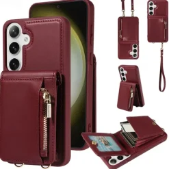Phone Case For Samsung Galaxy S25 S24 S23 S22 S21 Ultra Plus Wallet Case Zipper with Lanyard with Wrist Strap Retro TPU PU Leather