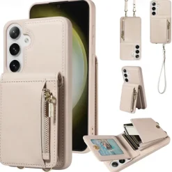 Phone Case For Samsung Galaxy S25 S24 S23 S22 S21 Ultra Plus Wallet Case Zipper with Lanyard with Wrist Strap Retro TPU PU Leather