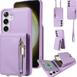 Phone Case For Samsung Galaxy S25 S24 S23 S22 S21 Ultra Plus Wallet Case Zipper with Lanyard with Wrist Strap Retro TPU PU Leather