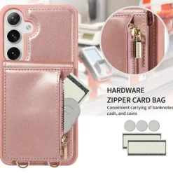 Phone Case For Samsung Galaxy S25 S24 S23 S22 S21 Ultra Plus Wallet Case Zipper with Lanyard with Wrist Strap Retro TPU PU Leather
