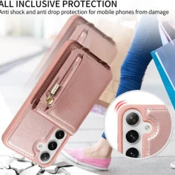 Phone Case For Samsung Galaxy S25 S24 S23 S22 S21 Ultra Plus Wallet Case Zipper with Lanyard with Wrist Strap Retro TPU PU Leather