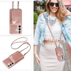 Phone Case For Samsung Galaxy S25 S24 S23 S22 S21 Ultra Plus Wallet Case Zipper with Lanyard with Wrist Strap Retro TPU PU Leather